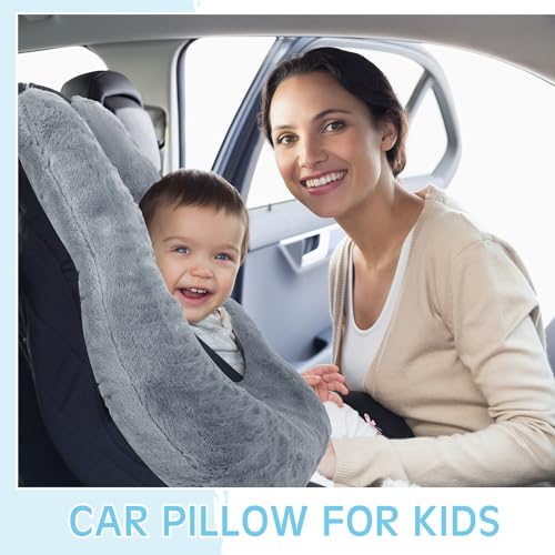 Barydat 2 Pcs Car Travel Pillow for the Back Seat 28 x 18 in Sleeping Reading Pillows for Long Distance Travel Car Cushion for Kids Adults Head and Body Support U Shaped Pad for Travel(Gray, Blue) - color: Gray, Blue