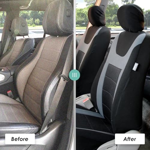 FH Group Car Seat Covers Sports Seat Covers Front Seats Only, Airbag Compatible Gray Black Automotive Seat Cover Combo Small Car Seat Cover Design Universal Fit Interior Accessories Cars Trucks SUVs - color: Gray