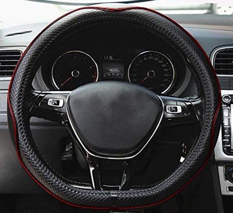 Mayco Bell Flat Bottom Steering Wheel Cover Anti-Slip,Safety,Soft,Breathable,Durable,Full Surround,Comfortable Grip Microfiber Leather (D-Shape,Black Red) - color: Black Red, size: D Shape