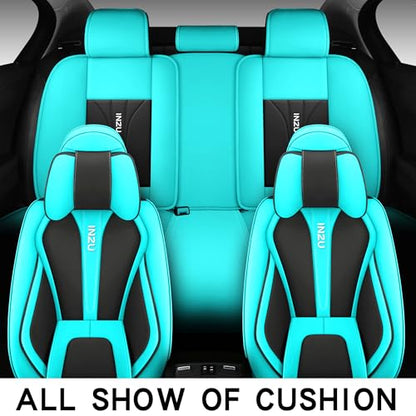 INZU Cute Rabbit Comfortable Leather Auto Car Seat Covers Front & Rear Seat Protector Fit Sedan SUV 5 Seats Full Set Universal Fit (Black & Green) - color: Black & Green