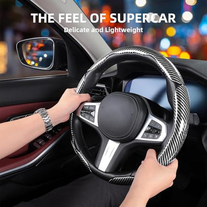 Carbon Fiber Steering Wheel Covers 3 Piece Clip on Steering Wheel Cover (Silver) - color: Silver