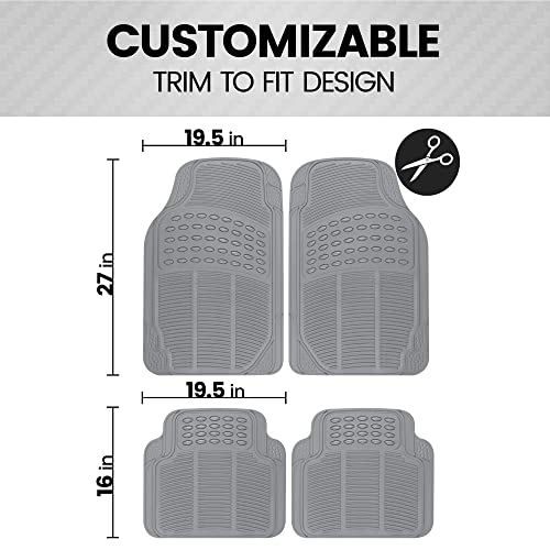 BDK OF-554 Rubber Car Floor Mats, Universal Front & Rear Combo Set with Trunk Cargo Mat Liner for Car Sedan SUV Van, Heavy Duty All Weather Trim to Fit - color: Gray