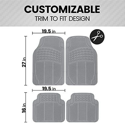 BDK OF-554 Rubber Car Floor Mats, Universal Front & Rear Combo Set with Trunk Cargo Mat Liner for Car Sedan SUV Van, Heavy Duty All Weather Trim to Fit - color: Gray