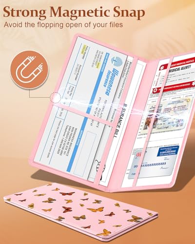 Slohif Car Registration and Insurance Card Holder with Magnetic Shut - Vehicle Glove Box Organizer Women Leather Automobile License Holders Coasters Auto Accessories Case for Document Butterfly - color: Butterflies