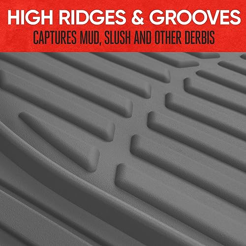 Motor Trend & BDK Heavy Duty Gray Rubber Car Mats Full Set - Universal Trim-to-Fit All Weather Floor Mats - Floor Mats for Car Accessories - Front & Back Interior Floor Mats for Truck Accessories