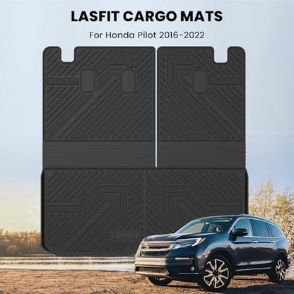 LASFIT Cargo Mat with Backrest Mat for Honda Pilot 2016-2022, Split & One-Piece Foldable Seating TPE Custom Fit Trunk Mat Cargo Liner with Seatback Mat Accessories, Black - style: 4）For Honda Pilot | 2016-2022 | Trunk Mat