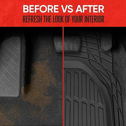 Motor Trend Original FlexTough Black Rubber Car Floor Mats for 3 Row Vehicles, Front & Rear 2nd Row Deep Dish All Weather Automotive Heavy Duty Trim to Fit, Automotive Liners for Cars Truck Van SUV