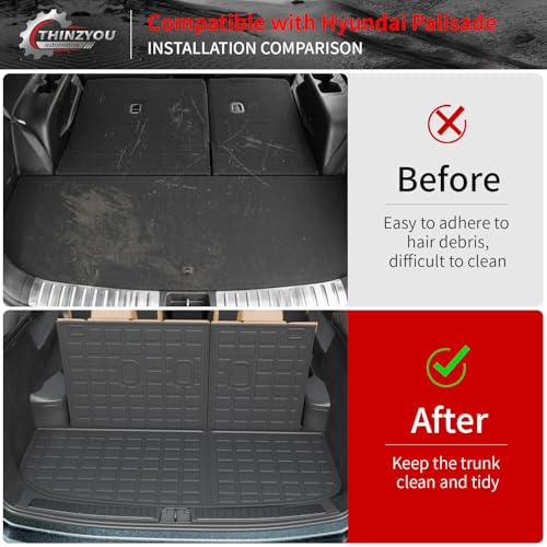 Cargo Mat Compatible with 2020-2025 Hyundai Palisade Trunk Liner Cargo Liner Lower Truck Mat Back Seat Cover Protector 2024 Palisade Accessories (Trunk Mat with Backrest Mat+Sub Truck Mat) - style: For Hyundai Palisade | 2020-2025