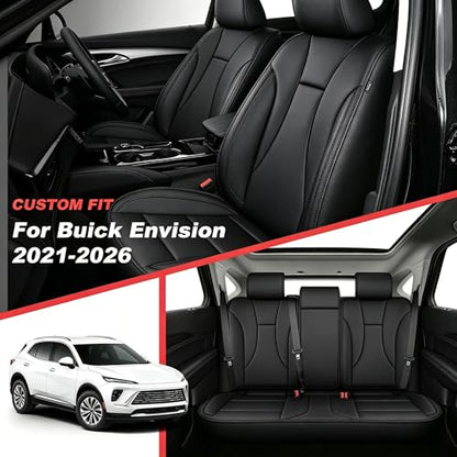 TTX LIGHTING Seat Covers for Buick Envision 2021-2026 Full Set 5 Seats Premium Waterproof Faux Leather Airbag Compatible Custom Fit Buick Envision Seat Covers Black - size: 14.Envision 2021-2026 5 Seat Full Set