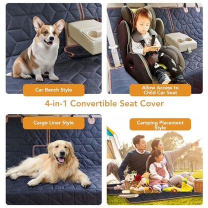 Petiza Dog Car Seat Cover for Back Seat, Heavy-Duty Non-Slip Waterproof Car Bench Protector for Pets,Compatible with Middle Armrests ，Dog Seat Cover Universal for Cars Trucks and SUVs - size: Large-brown