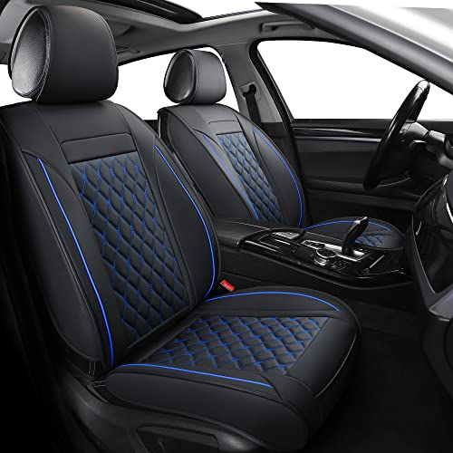 Leather Car Seat Covers Full Set,Universal Fit for Most Cars,SUV,Sedans and Pick-up Trucks,Automotive Vehicle Faux Leather Cushion Covers for 5 Passenger Cars(Full Set,Black/Blue) - color: Blackblue, size: Full Set