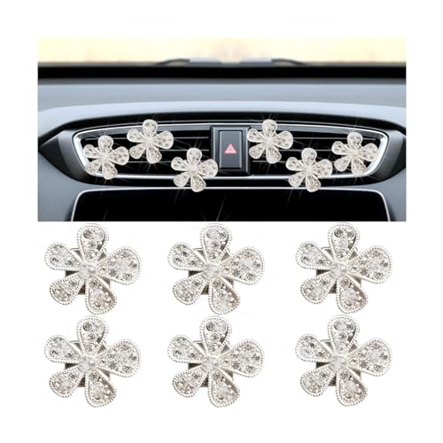 Mandark 6PCS Bling Daisy Flower Car Air Vent Clip, Crystal Rhinestone Vehicle Air Vent Outlet Clip, Cute Auto Air Conditioning Clip Charm Interior Decor Accessories for Women Girls（Silver） - color: Silver