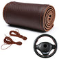 Car Steering Wheel Cover Universal Fit Round Stitch Steering Wheel Wrap Thin PU Leather Steering Wheel Cover Sewn on 15" Car Wheel (Coffee)