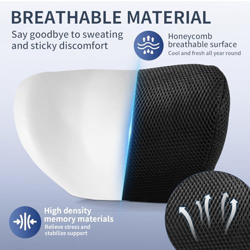 Car Neck Pillow, Memory Foam Car Headrest Pillow for Driving with Adjustable Strap, Softness Breathable Removable Mesh Cover, Ergonomic Design for Office Chair, Driving, Black
