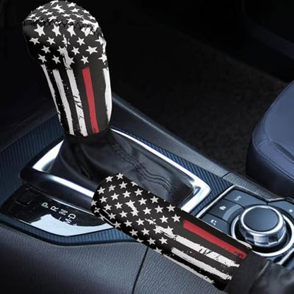 KEIAHUAN American Flag Car Gear Shift Knob Cover & Handbrake Cover Anti-Scratch Stretchy Auto Shifter Gear Hand Brake Protector Universal for Sedans,SUVs,Trucks - color: Black US Flag