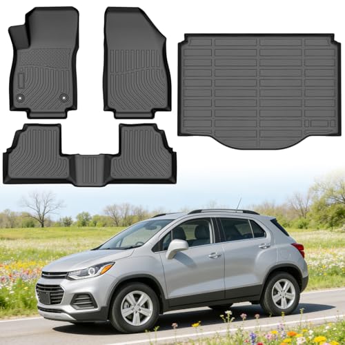 Floor Mats for Chevrolet Chevy Trax 2014-2023 & for Buick Encore 2013-2023 (Not for Encore GX), Heavy Duty TPE All Weather Protection, Waterproof Non-Slip Black (Two-Row Floor Mats & Cargo Liner) - style: 03) For Chevy Trax | 2014-2023 | & for Buick Encor