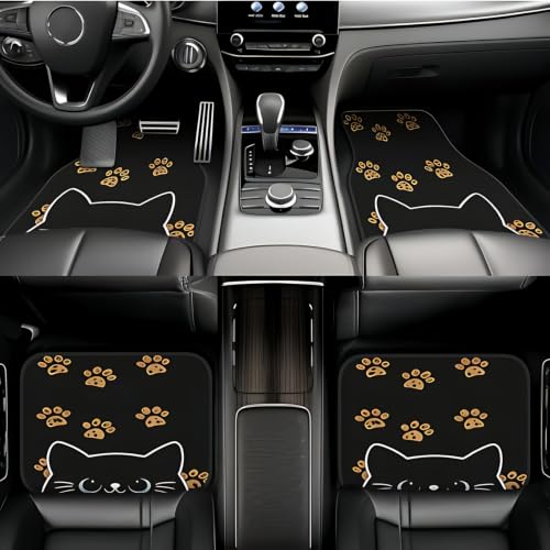 Universal Fit Car Floor Mats Set of 4Pcs, All-Weather Front Rear Car Carpet Mats, Non-Slip Car Floor Mat Car Accessories for Automotive Trucks SUV Sedans Vans (Cute Cat Footprints) - color: Cute Cat Footprints