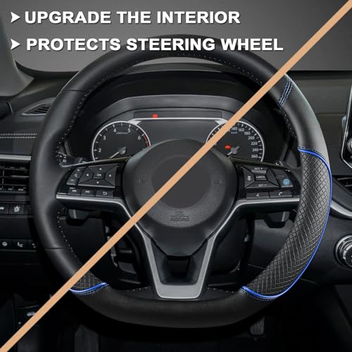 GIANT PANDA D Shape Steering Wheel Cover for Nissan Rogue Kicks - Auto Car Steering Wheel Cover Customized for Nissan Altima Sentra(Black+Blue Line-D-Shaped) - color: Black+Blue Line