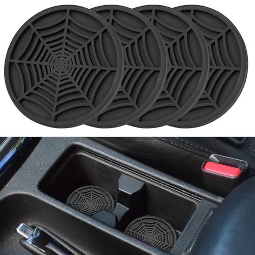 4 Pack Car Cup Holder Coasters, Cute and Creativity Cup Holder Insert Coaster Car Interior Accessories-2.75 inch Silicone Anti Slip Spider Web Car Coaster-Universal - color: Black2