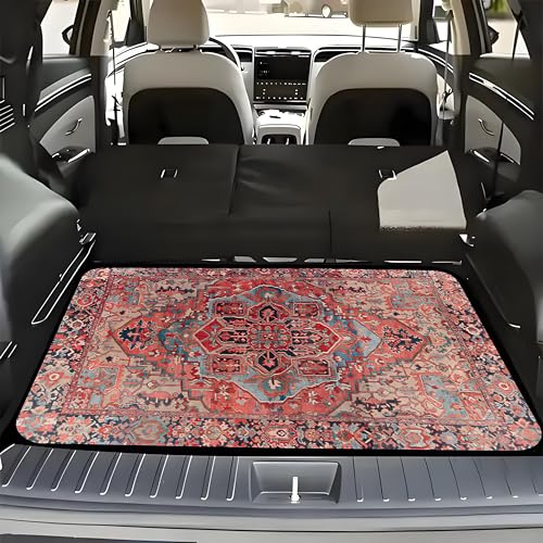 Universal Car Trunk Mat 29" x 39", Retro Red Pattern All Weather Trunk Protection Cargo Liner, Durable Cargo Mat Rear Trunk Liner, Stylish Vehicle Interior Accessories Suitable for Most Car Models - color: Retro Red Pattern