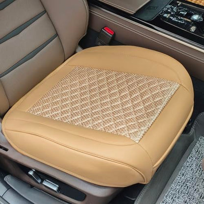 Leather Car Seat Covers,Beige Bottom Car Seat Covers Front Seat Only,Ventilated Breathable Comfortable Car Seat Protector for Leather Seats - color: Beige
