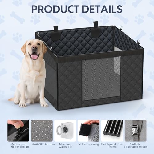 Dog Car Seat for Large Dogs — Hard Bottom Back Seat Extender for Dogs Supports 110lbs — Half Size Dog Car Hammock Passenger Friendly Waterproof PU Leather Pet Travel Bed for SUV Truck & Vehicle