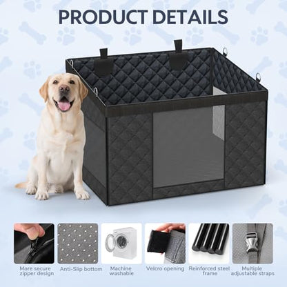 Dog Car Seat for Large Dogs — Hard Bottom Back Seat Extender for Dogs Supports 110lbs — Half Size Dog Car Hammock Passenger Friendly Waterproof PU Leather Pet Travel Bed for SUV Truck & Vehicle