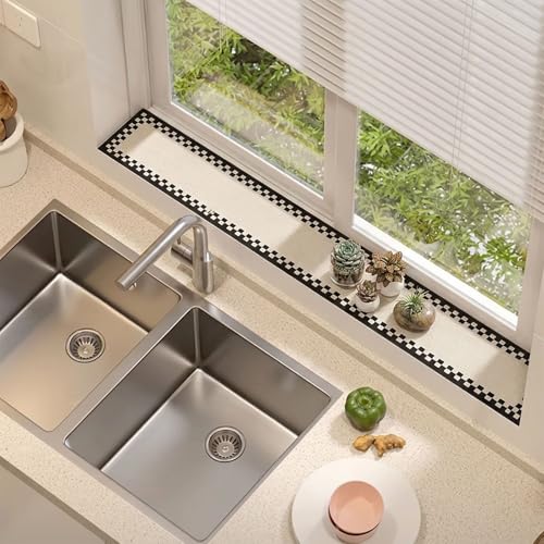 Window Sill Mat, Narrow Adjustable & Waterproof Window Cover, Absorbent Non-Slip Protector Pad, Cut-to-Size Windowsill Mat for Bay Window, Balcony, Kitchen Countertop (D, 39''x4'')
