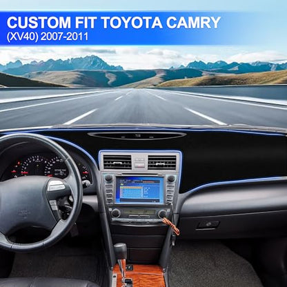 Leather Dashboard Cover Compatible with Toyota Camry XV40 2007-2011 – PU Leather Dash Mat, Easy Clean UV Protection, No Glare Interior Accessory