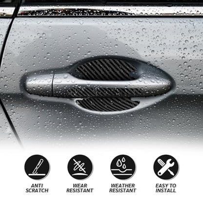 8PCS Carbon Fiber Car Door Handle Scratch Protectors, Universal Paint Guard Sticker for Door Handle Bowl, Fits Most Cars, Trucks, SUVs (Black)