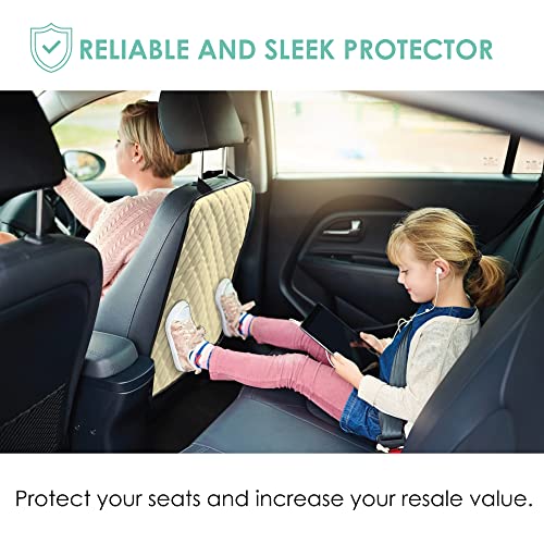 FH Group Faux Leather Auto Seat Back Kick Protectors, Heavy Duty Car Kick Mat for Kids –2-Pack Diamond Stitched Back Seat Protector, Waterproof Protection, Easy to Clean - color: Beige, style: Kick Mat - Diamond