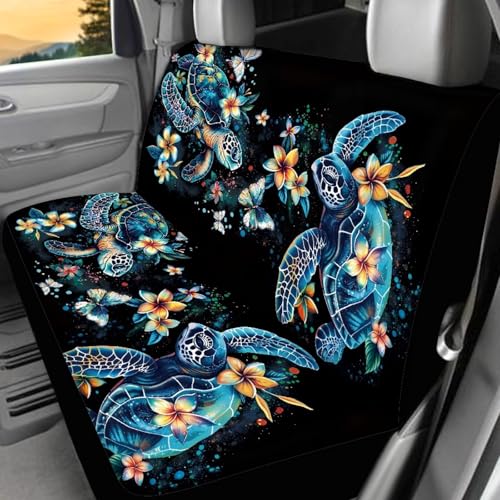 Sea Turtle Car Seat Covers Full Set of 4 Pcs Blue Turtle Car Interior Accessories Cute Pad Breathable Split Bench Seat Pads Fit Cars Truck Van SUV Driver Seat Blanket - color: Blue Sea Turtle