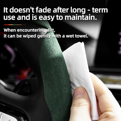 Suede Thin Car Steering Wheel Cover, 3 Piece, Fits 14-16 inch Round Steering Wheels, Green - color: Green, size: 3pcs: Fits Round Steering Wheels
