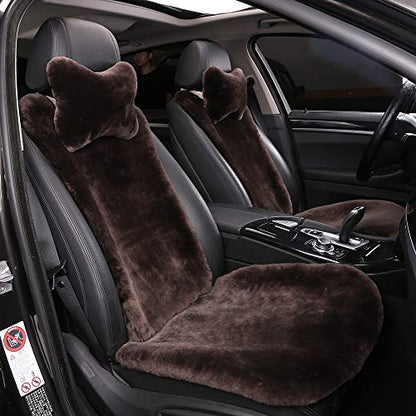OGLAND 100% Natural Fur Sheepskin Universal car seat Covers for seat Cushion Accessories Automobiles (3 Pack Front, Teak) - color: Teak