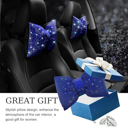 Yourkar Bling Car Seat Neck Pillow, Soft Bling Bowknot Headrest Neck Support Rest Cushion, Neck Relax Head Rest Auto Pillow with Crystal Rhinestone for Women, Car Accessories (Blue) - color: Blue