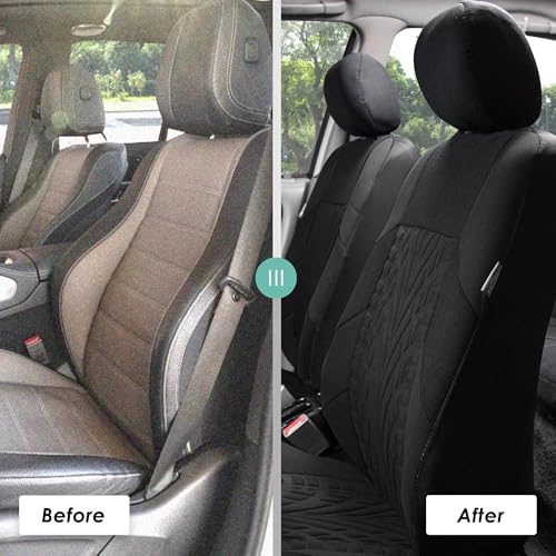 FH Group Three Row Set 7 Seater Black Travel Master Car Seat Covers, Airbag and Split Rear Car Seat Cover Universal Fit Interior Accessories for Cars Trucks and SUV Automotive Seat Covers - color: Black