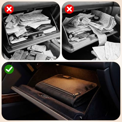 GLEAVI Car Glove Box Organizer, 9.4x6.9 Inch Heat-Resistant Oxford Vehicle Registration and Insurance Document Holder, Universal Auto Owners Manual Case with Full-Surround Zipper for Truck