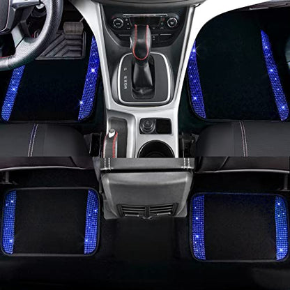CAR PASS 23 PCS Bling Diamond Car Accessories Set for Women, Leather Seat Covers Full Set Sparkly Rhinestone15'' Steering Wheel Covers Shining Diamond Floor Mats Cute Car Interior Sets,Blue