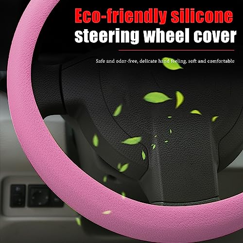 JDDRY Car Steering Wheel Cover,Silicone Steering Wheel Protector,Universal Fit Automotive Steering Wheel Cover,Steering Wheel Protective Cover(Pink,1PC) - color: Pink