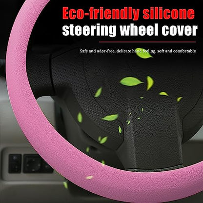 JDDRY Car Steering Wheel Cover,Silicone Steering Wheel Protector,Universal Fit Automotive Steering Wheel Cover,Steering Wheel Protective Cover(Pink,1PC) - color: Pink