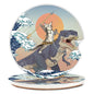 Car Coasters Pack of 2,Absorbent Ceramic Car Coasters Set for Women/Men,Drink Cup Holder Coasters,with A Finger Notch for Easy Removal(Cat and Dinosaur) - color: Cat and Dinosaur