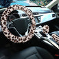 Fuzzy Steering Wheel Cover for Women Girls, Accmor Universal Fit 15 inch Fur Car Wheel Cover & Handbrake Cover & Gear Shift Cover Set, Fashion Leopard Winter Warm Fluffy Vehicle Wheel Protector - color: Beige/Dark Brown Leopard