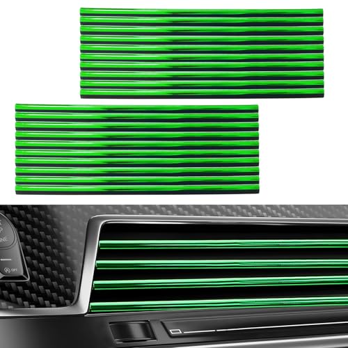 20 PCS Car Air Conditioner Decoration Strips, Waterproof Straight Air Vent Outlet Decorative Trim, Bendable Vent Strip Interior Decor for Most Vehicles, Car Accessories (Shiny Green) - color: Shiny Green