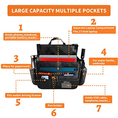 Boczif Car Backseat Organizer, Hanging Passenger Seat Storage Bag, Car Front Seat Organizer for Office Kids Suplly,Truck Cab Organizer with Separately Pokect for Laptop, Multiple Pockets, Cup Holders