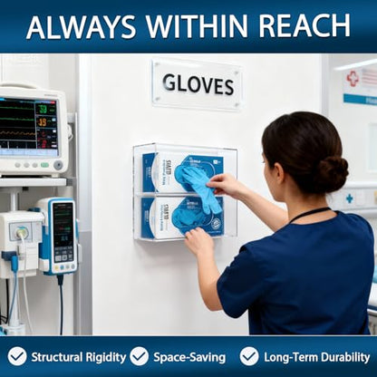 Glove Box Holder Dispenser Acrylic Single Side Loaded Clear Rack Storage Organizer for Medical, Latex - color: Double
