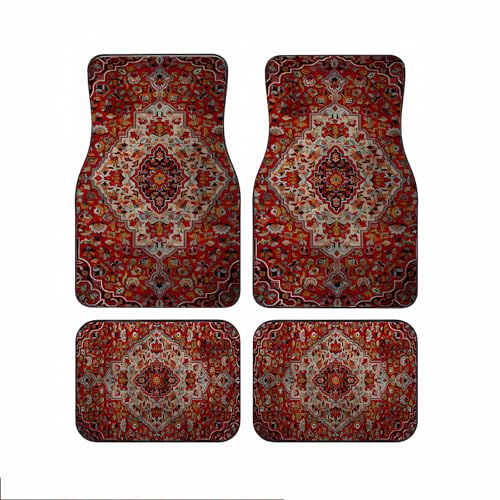 Universal Fit Car Floor Mats Set of 4Pcs, Bohemian Retro Red All-Weather Front Rear Car Carpet Mats, Non-Slip Car Floor Mat Car Accessories for Automotive Trucks SUV Sedans Vans - color: Bohemian Retro Red