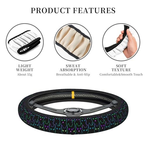 Cute Cat Steering Wheel Cover for Women, Universal 15 inch Breathable Anti Slip Steering Wheel Covers for Cars, Auto, SUVs - color: Cute Cat