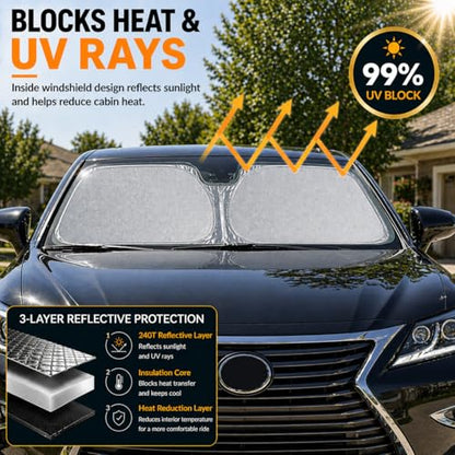 Lexus GS GX LS Windshield Sun Shade, Custom Fit Foldable Front Window Sunshade Protector, Blocks UV Rays and Heat, Fits 1990–2025 Models - size: for GS 1992-2025, GX 2002-2025, LS 1990-2025
