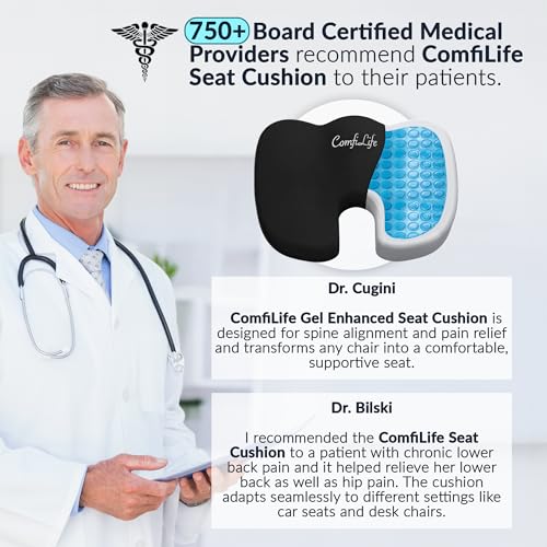 ComfiLife Premium Gel & Memory Foam Seat Cushion – Doctor Recommended Office Chair Cushion, Car Seat Cushion – Chair Cushions for Back & Sciatica Pain Relief – Seat Cushions for Office & Desk (Black) - color: Black, size: Large