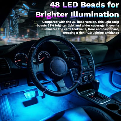 Car Interior Lights, 12V LED Strip Lights with Cigarette Lighter Adapter, Ambient Car Lighting Kit, App & Remote Control Music Sync Color Change Strip Lights for SUVs & Trucks (48LED Beads) - color: Cigarette Lighter Adapter(48LED Beads)